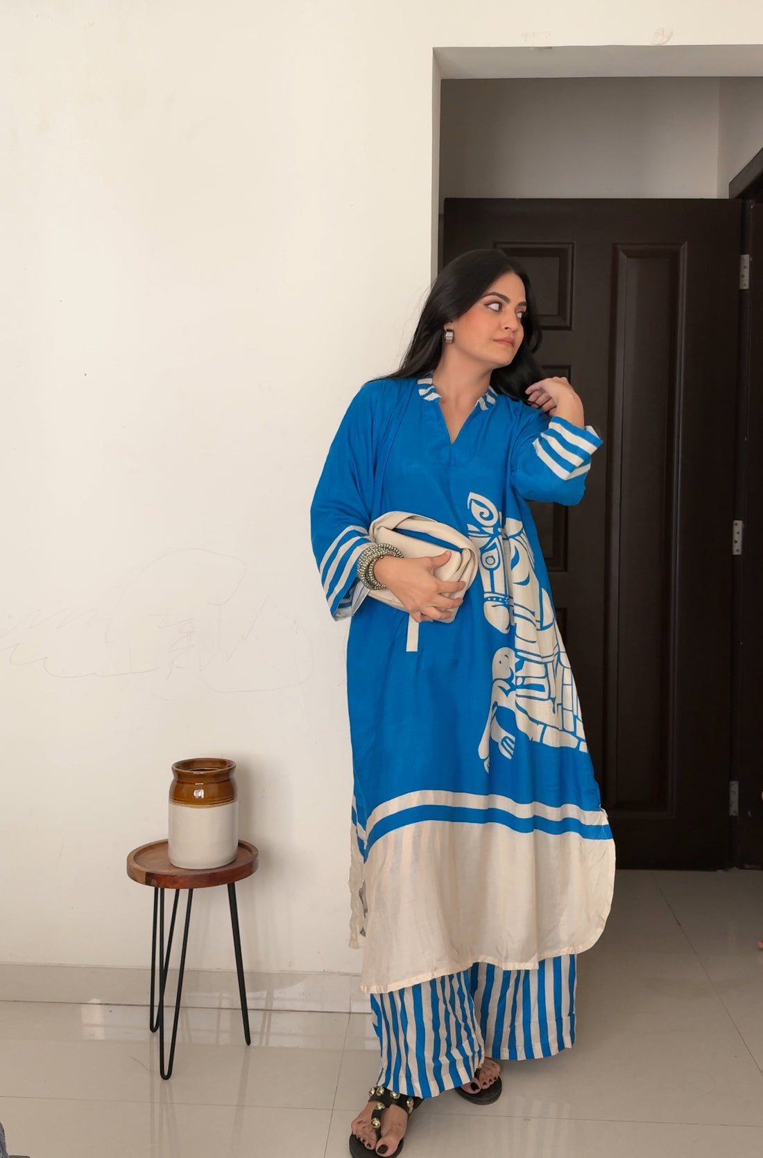 Blue royal hourse - Muslin Kurta Set