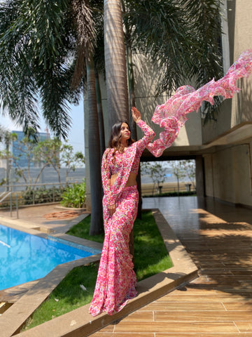 Pink Butterfly Saree