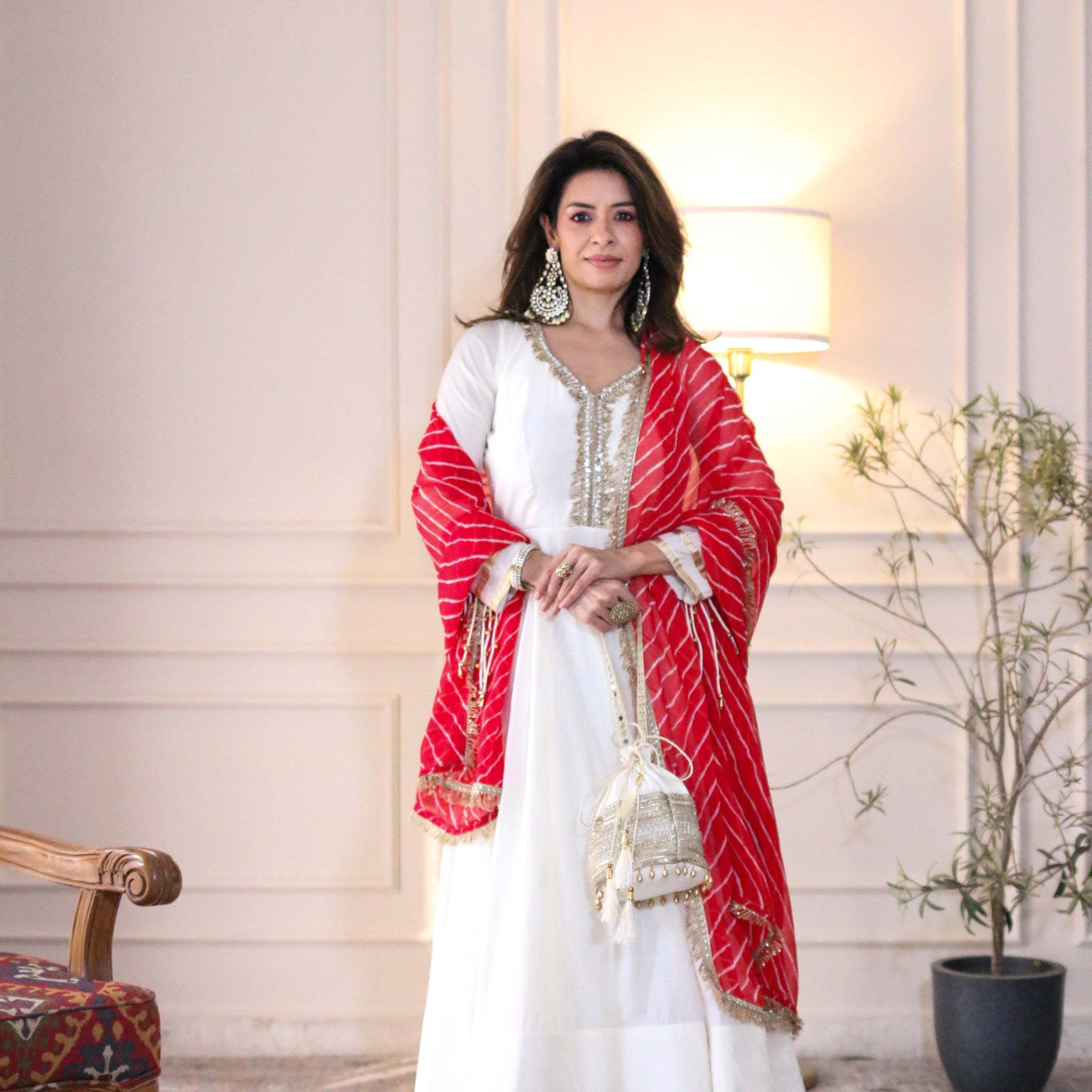 Ivory Grace with  Leheriya Dupatta
