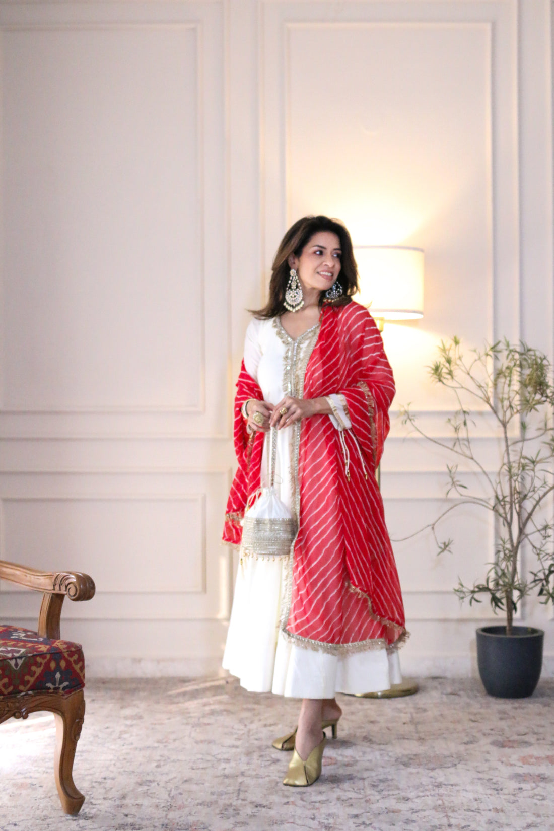 Ivory Grace with  Leheriya Dupatta