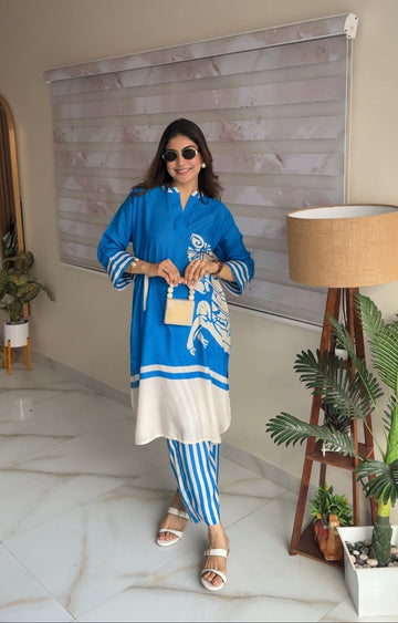 Blue royal hourse - Muslin Kurta Set