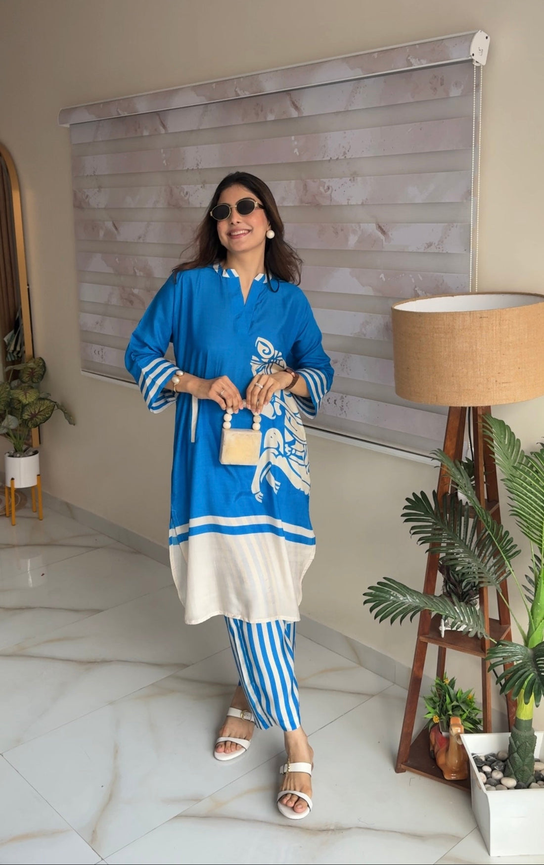 Blue royal hourse - Muslin Kurta Set