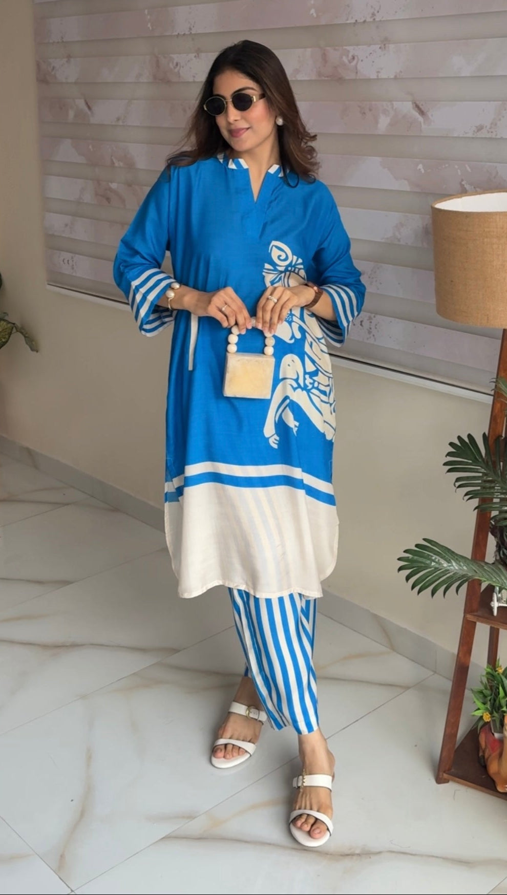 Blue royal hourse - Muslin Kurta Set