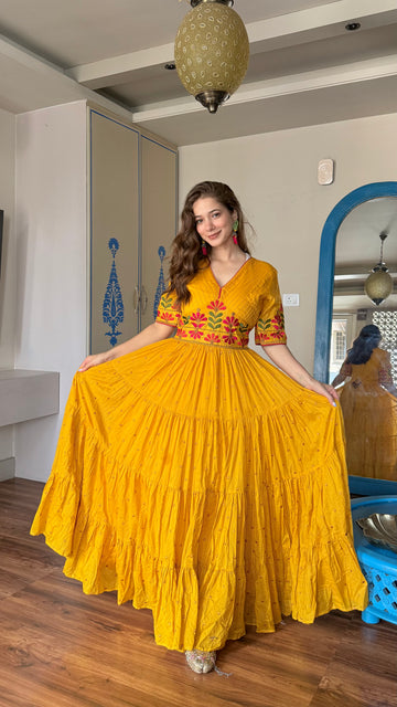Sunflower Bloom Cotton Maxi Dress