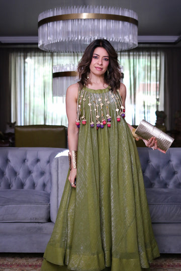 The Olive Tassel Glow Sharara Set