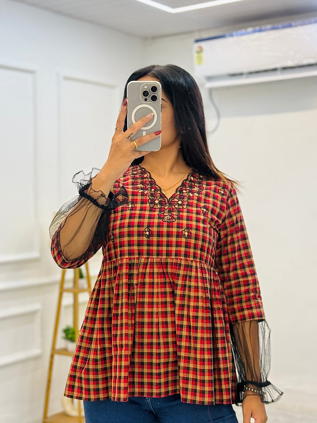 Floral checks Charm Top