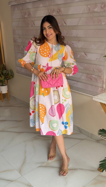 White Floral  Midi Dress