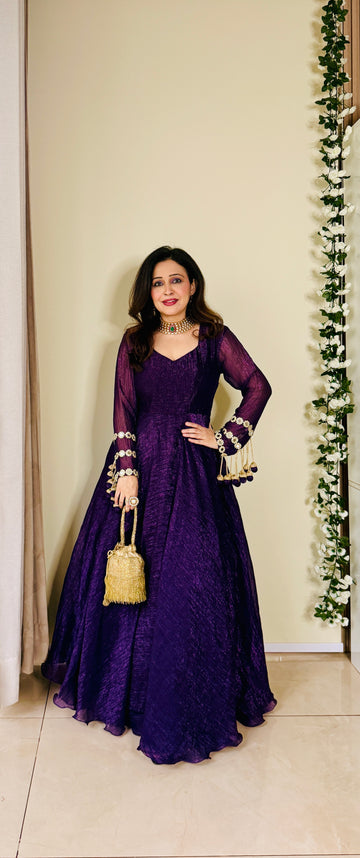 Aarzoo Crushed Tissue Maxi Dress( Order cape Seperately )