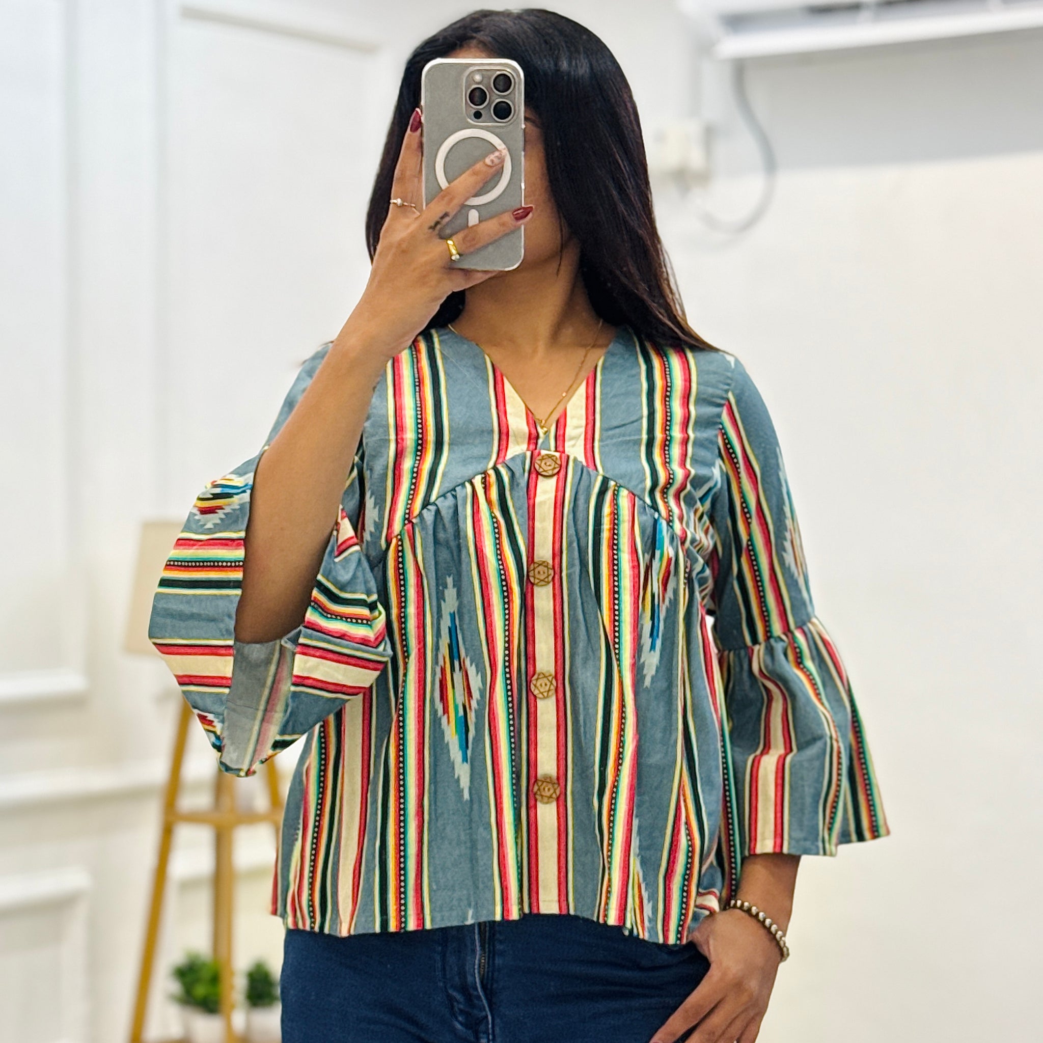 Oil Blue Stripes Top