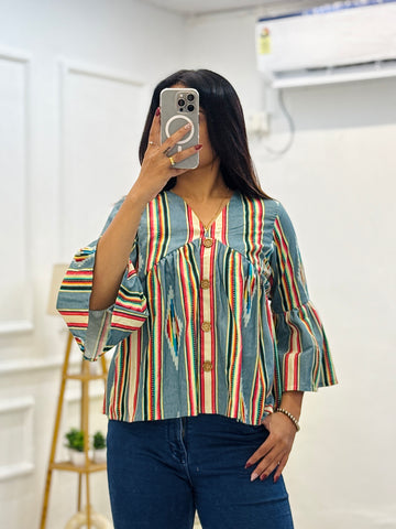 Oil Blue Stripes Top