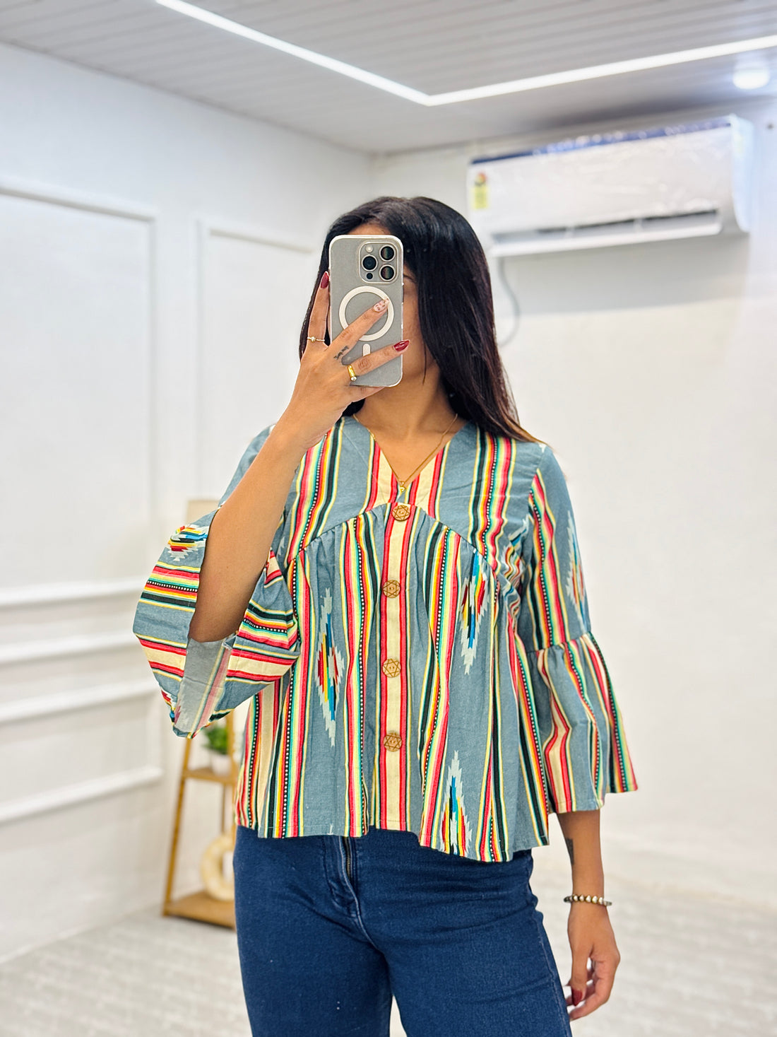 Oil Blue Stripes Top