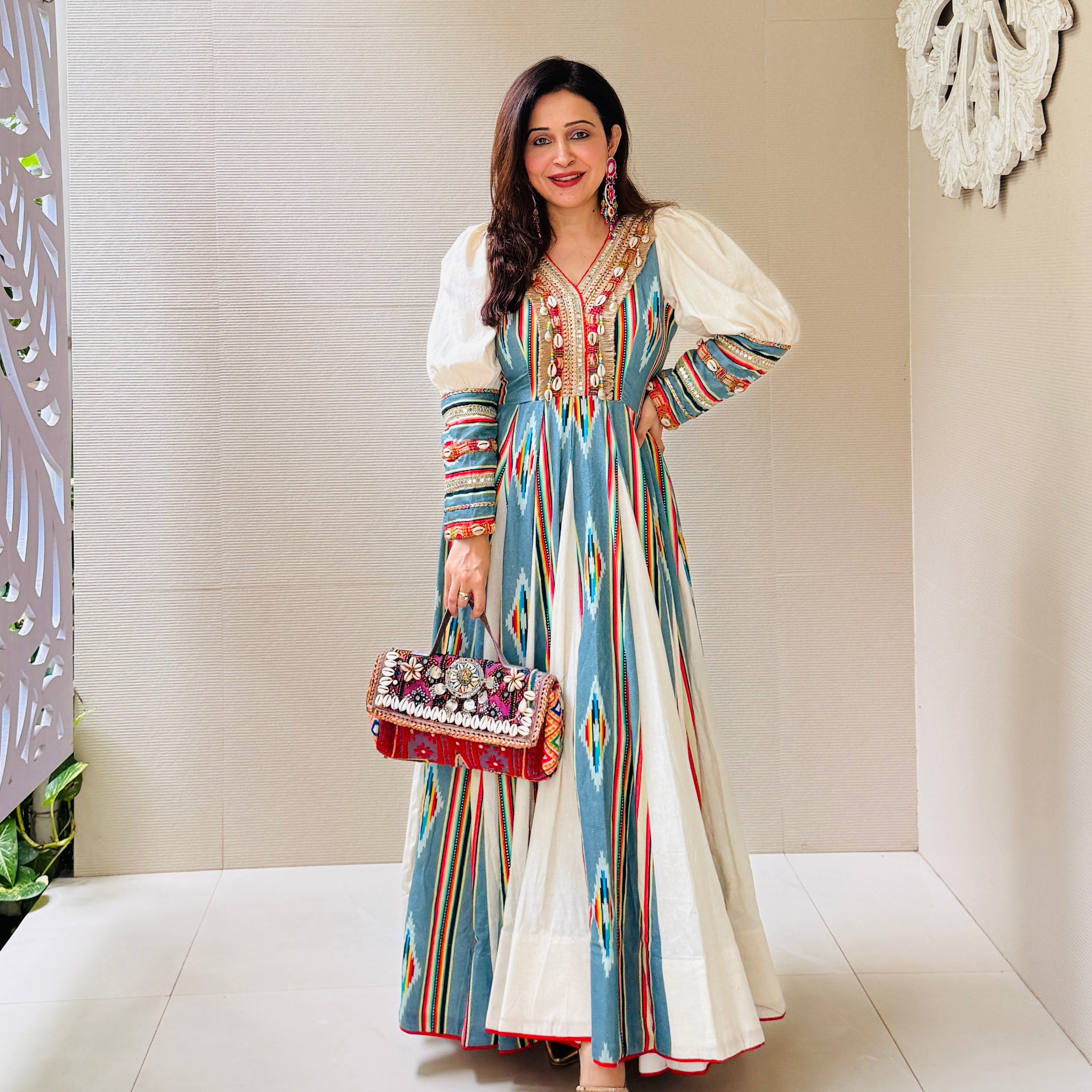 BohoBloom Maxi – Cream & Oil Blue