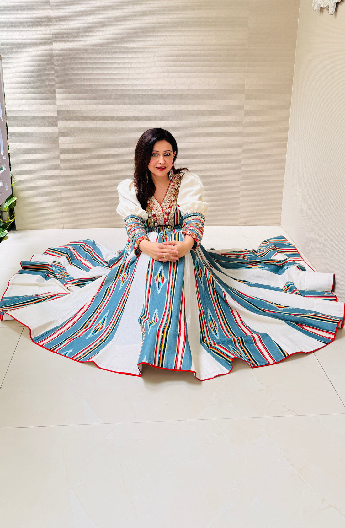 BohoBloom Maxi – Cream & Oil Blue