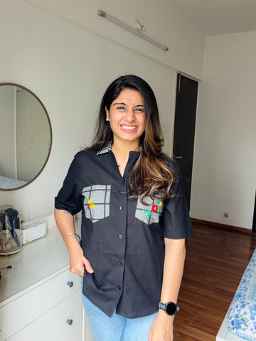Black Floral Patch Shirt