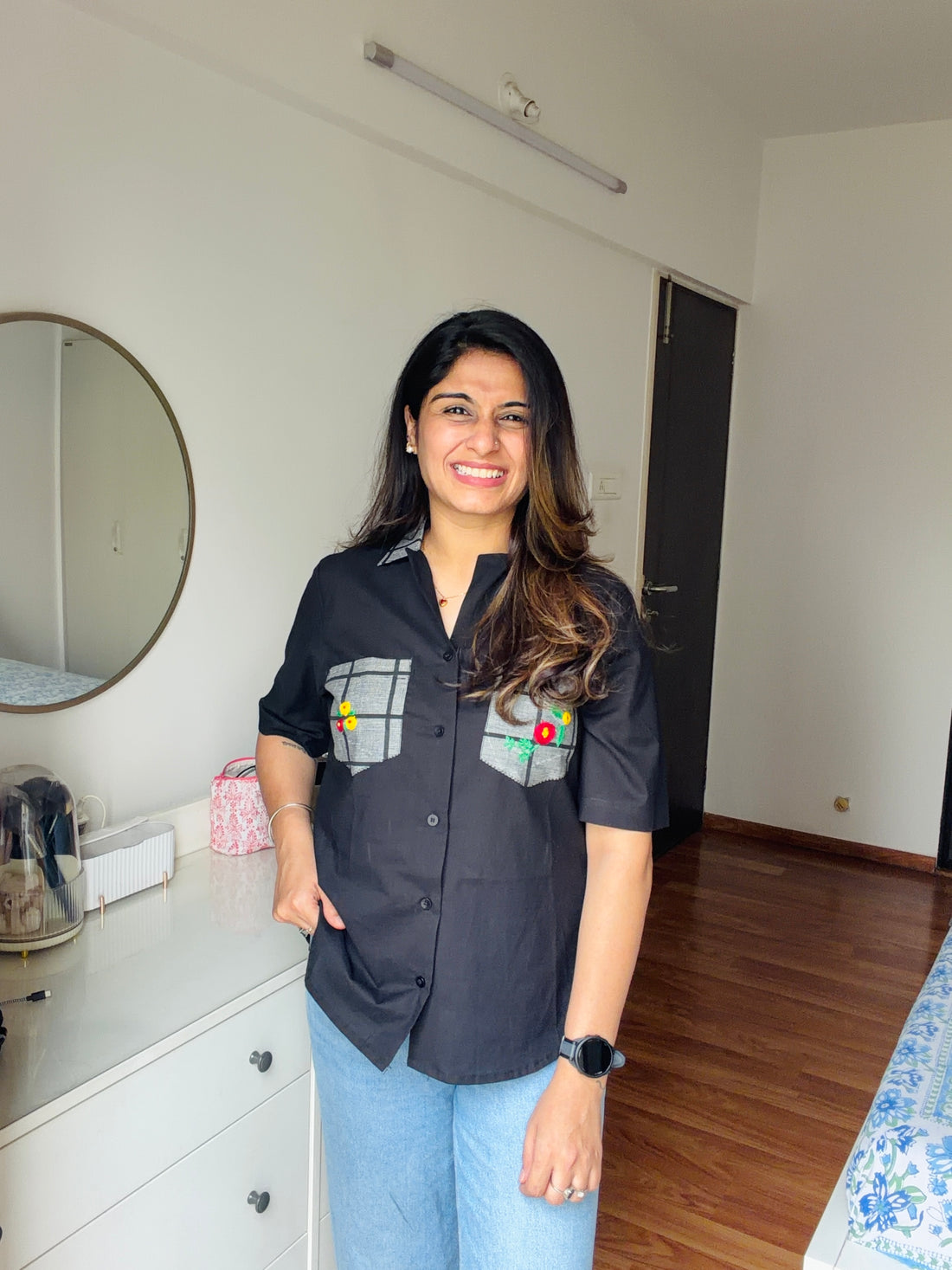 Black Floral Patch Shirt