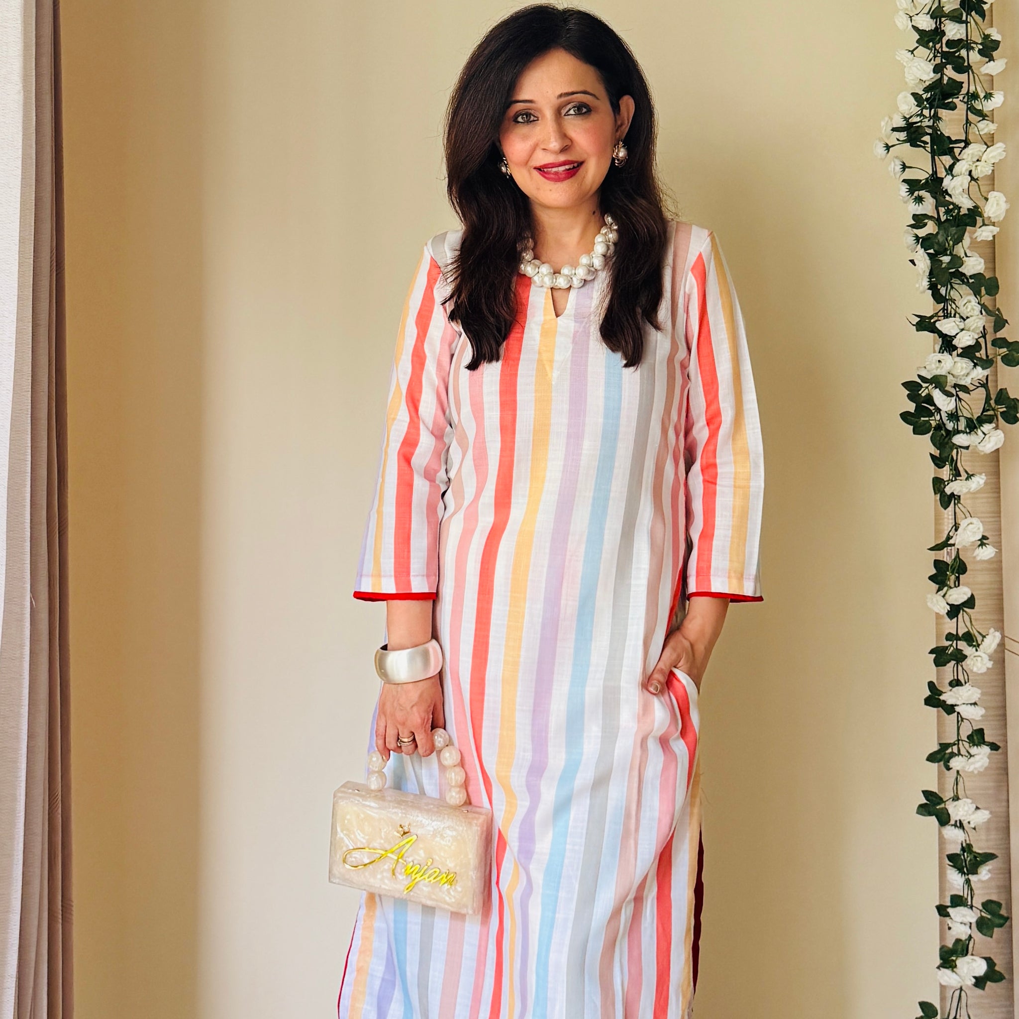 Stripe Pop White Cotton Co-ord Set