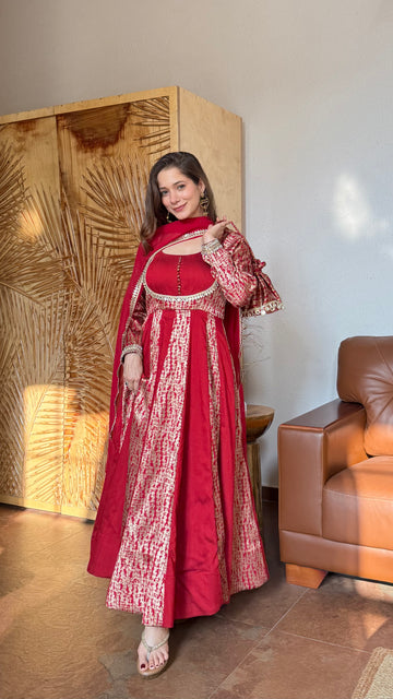Ruhani Red Brocade Maxi Dresss