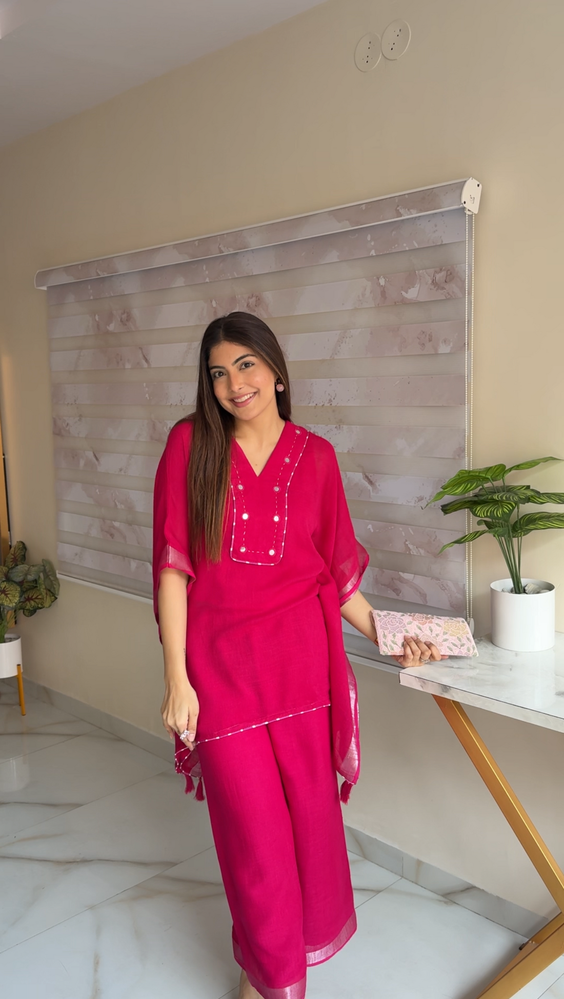 Pure Linen Gulabi Kaftan Set