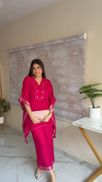 Pure Linen Gulabi Kaftan Set
