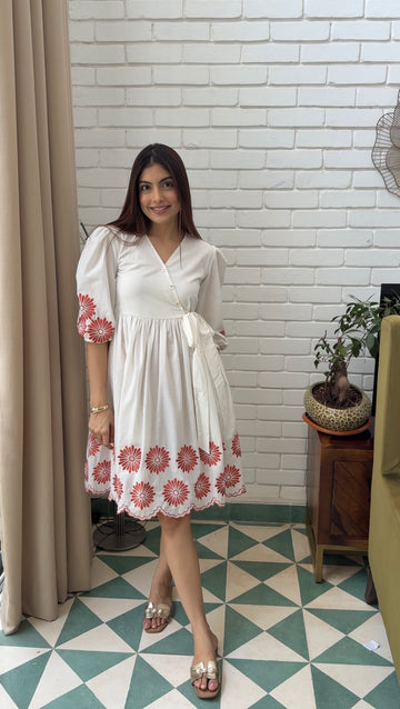 TieBloom Embroidered Midi Dress