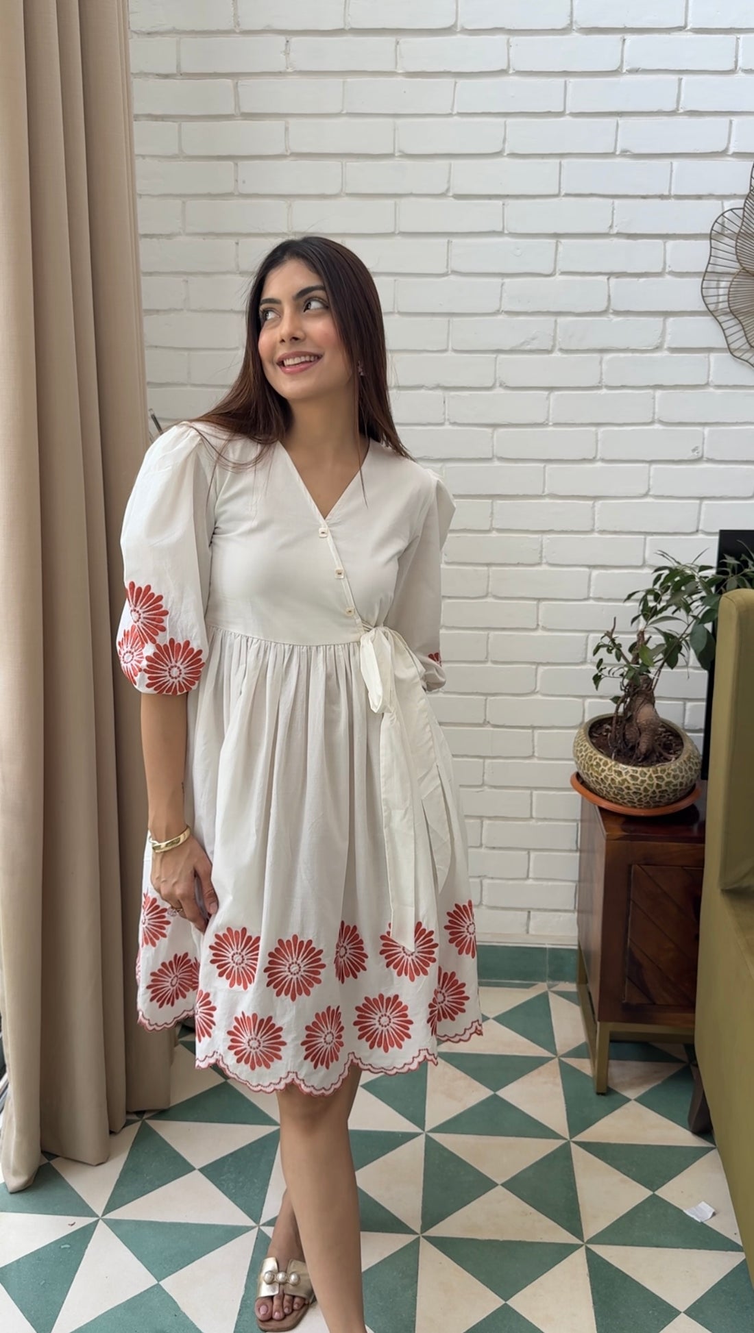 TieBloom Embroidered Midi Dress