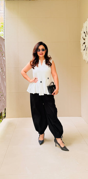 Ivory Bloom Peplum Top (Only Top)