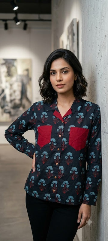 Black Blossom Pocket Shirt
