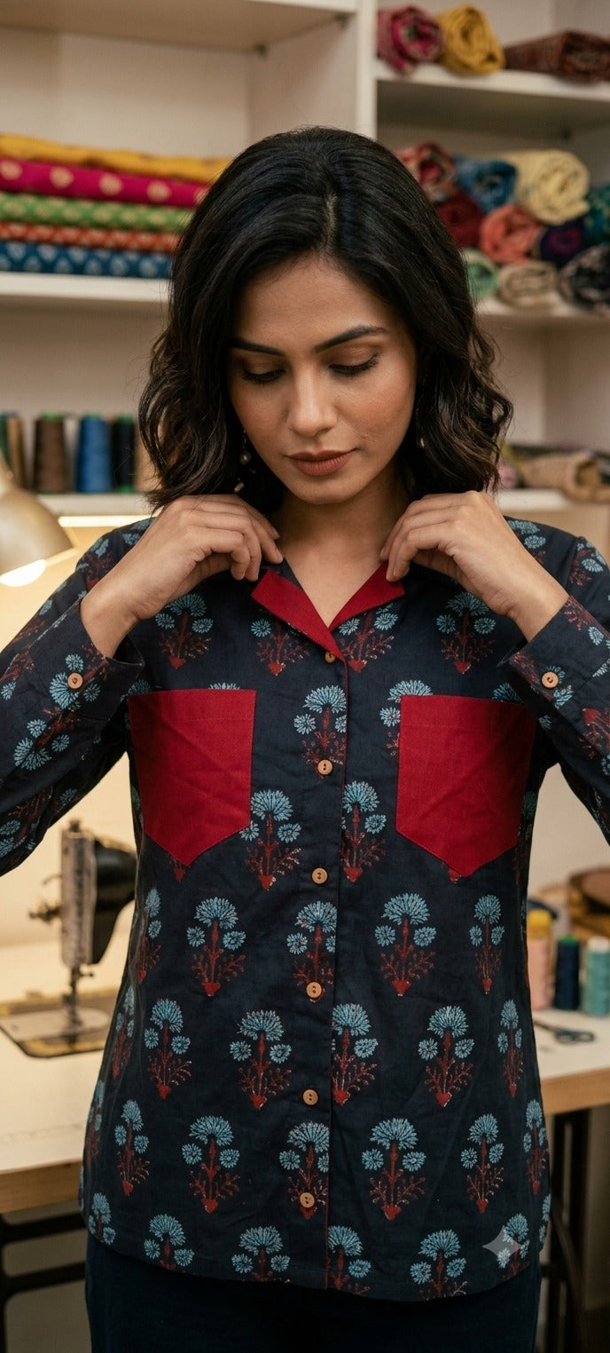 Black Blossom Pocket Shirt