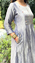 Grey shine crush tissue kurti pant set with dupatta - view 3