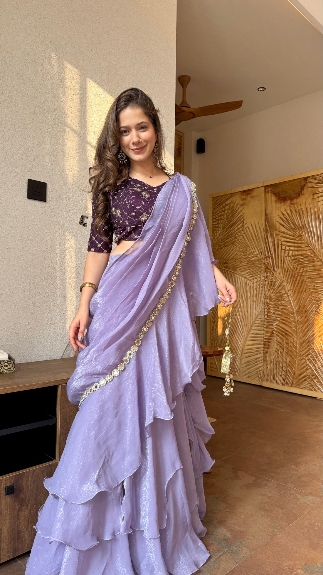 Lavender Luxe Draped Saree with Fully stitched Blouse