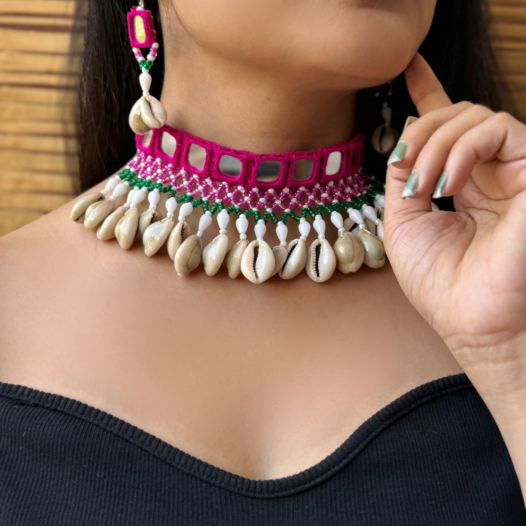 Amola Mirrorwork Fabric Choker + Earrings Set