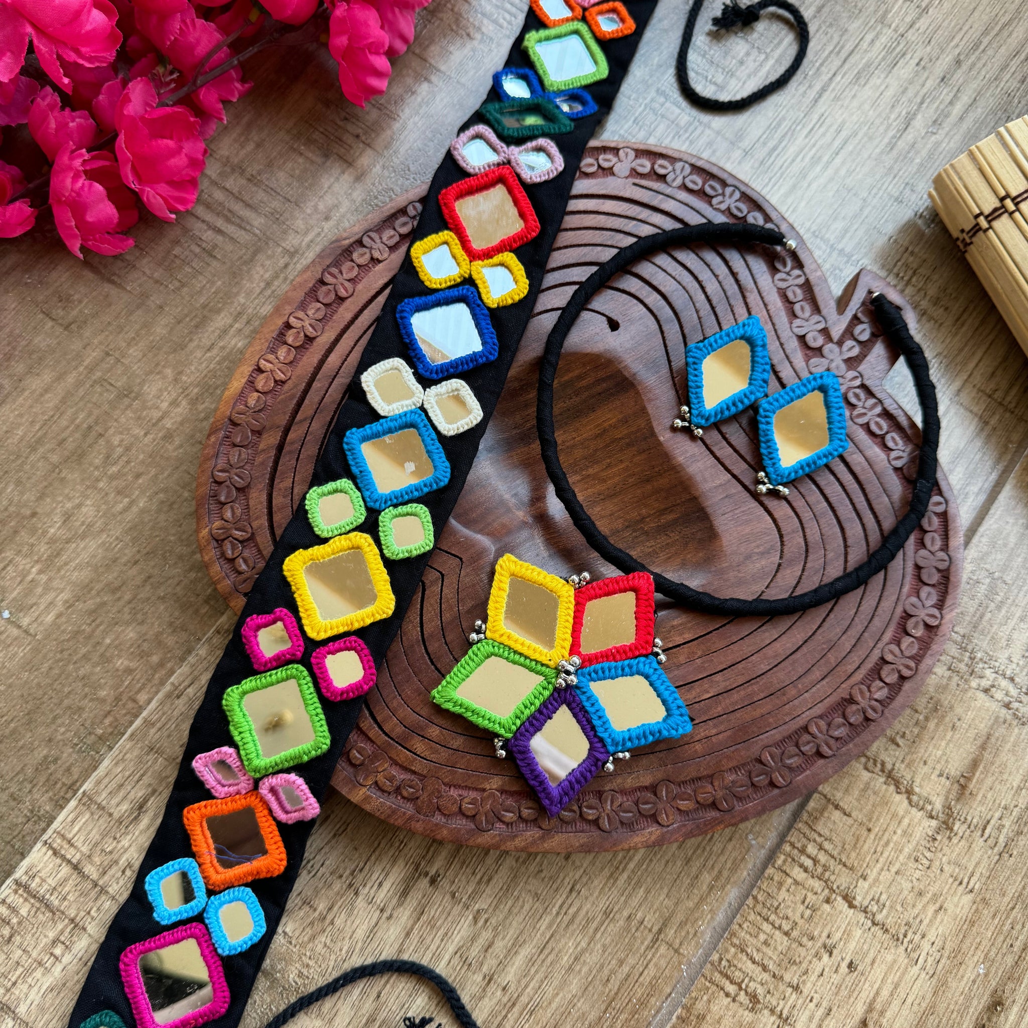 Meesha Fabric Boho Belt + Hasli + Earrings Combo