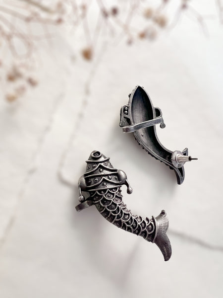 Matsya Earrings | German Silver Balis