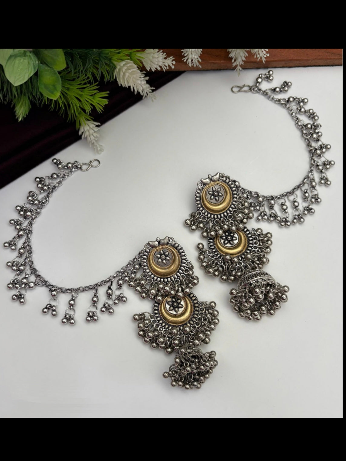 Gazala Earrings Chain | Light Weight Jhumke With Chain