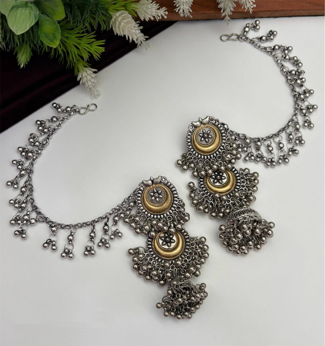 Gazala Earrings Chain | Light Weight Jhumke With Chain