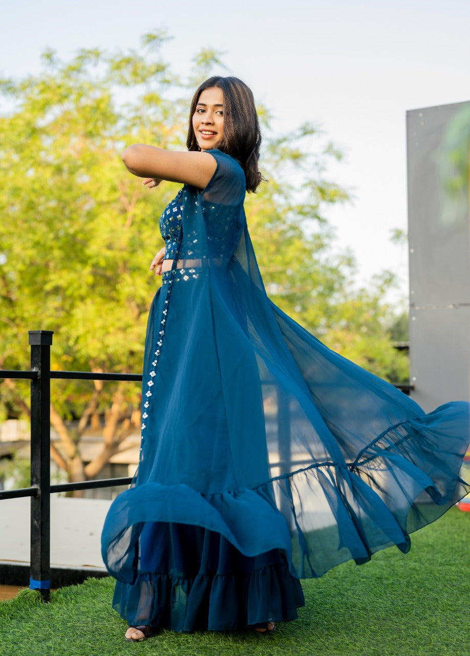 Blue Mirror Indo-Western Dress